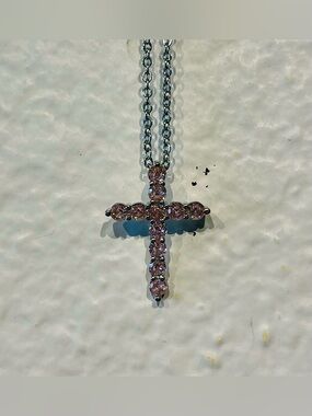 Stainless Steel Pink Crystal Cross Pendant Necklace